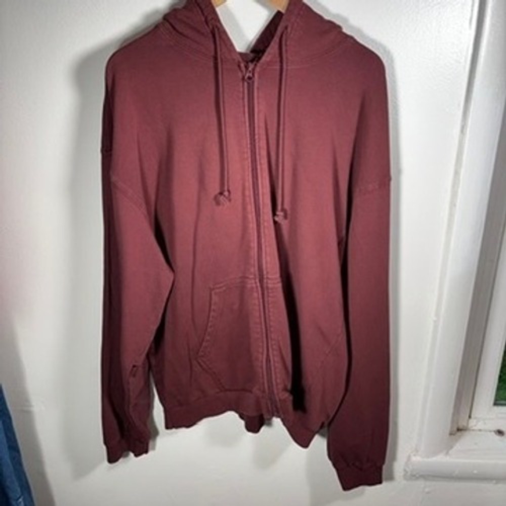 SKIMS Cotton Terry Zip Up Hoodie EUC Oversize Sz L Maroon Red Terry Loungewear - Picture 2 of 10